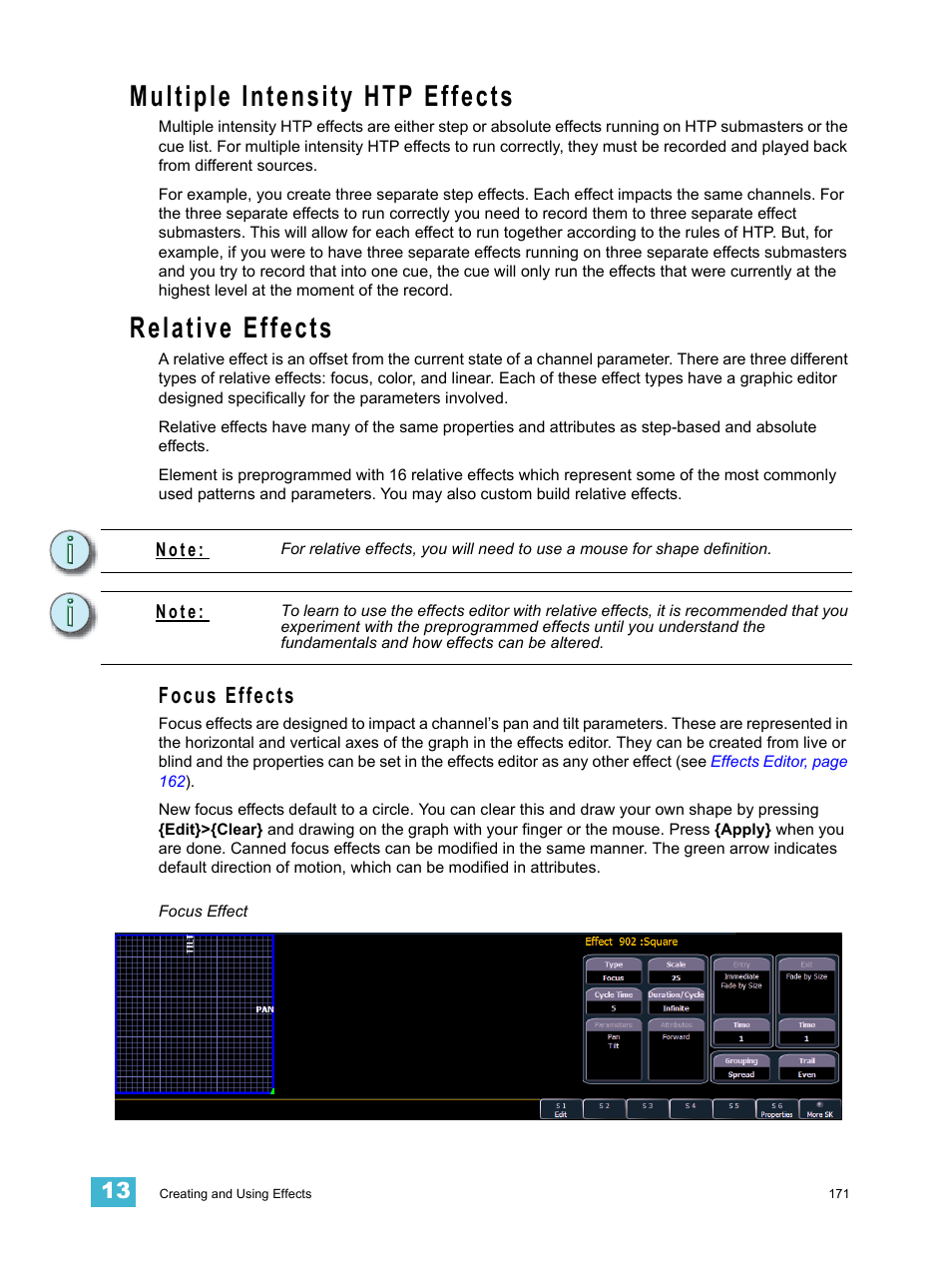 Multiple intensity htp effects, Relative effects, Focus effects | ETC Element v2.1.0 User Manual | Page 183 / 318