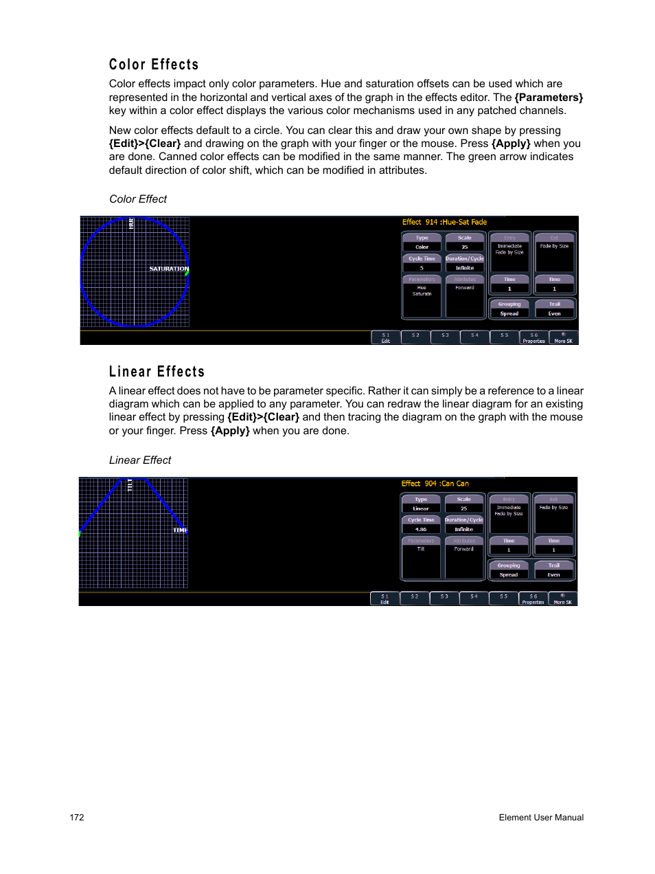 Color effects, Linear effects, Color effects linear effects | ETC Element v2.1.0 User Manual | Page 184 / 318