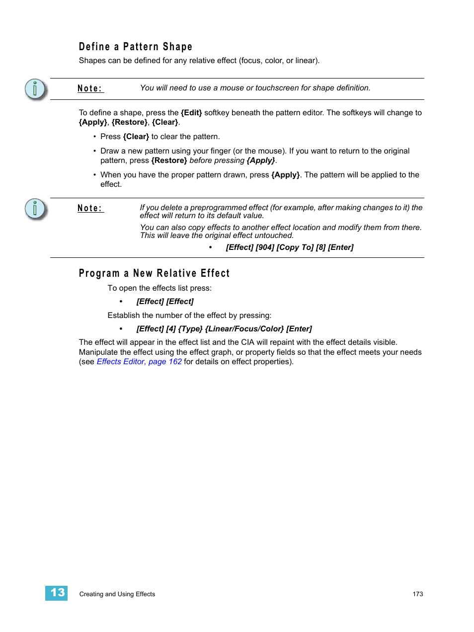 Define a pattern shape, Program a new relative effect | ETC Element v2.1.0 User Manual | Page 185 / 318