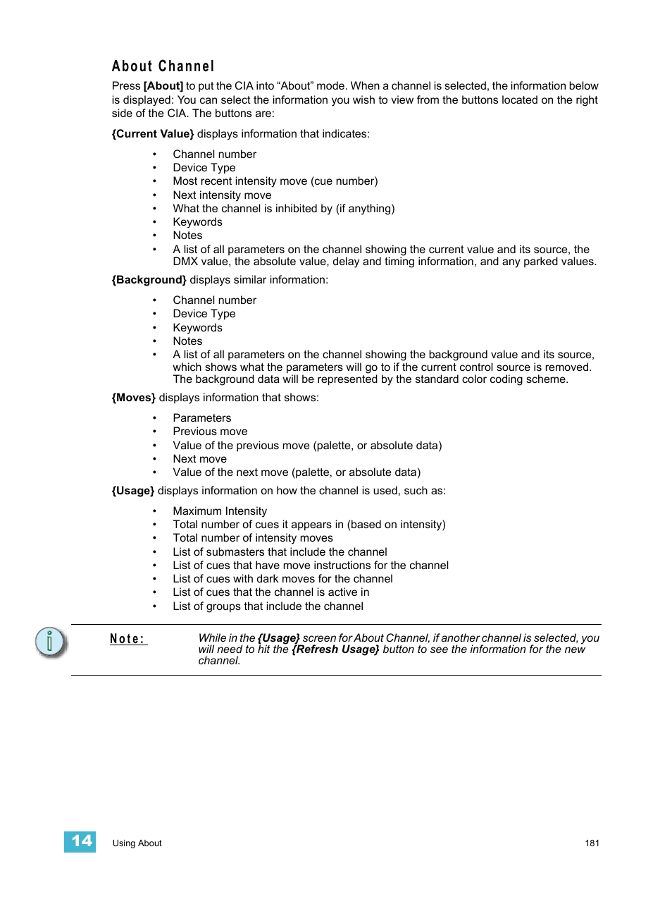 About channel, N o t e | ETC Element v2.1.0 User Manual | Page 193 / 318