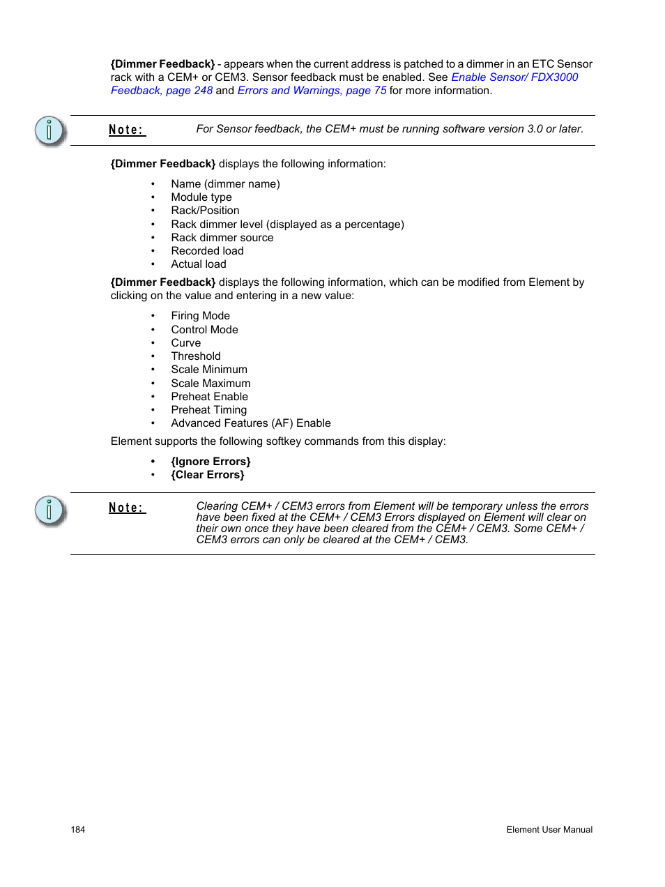 N o t e | ETC Element v2.1.0 User Manual | Page 196 / 318