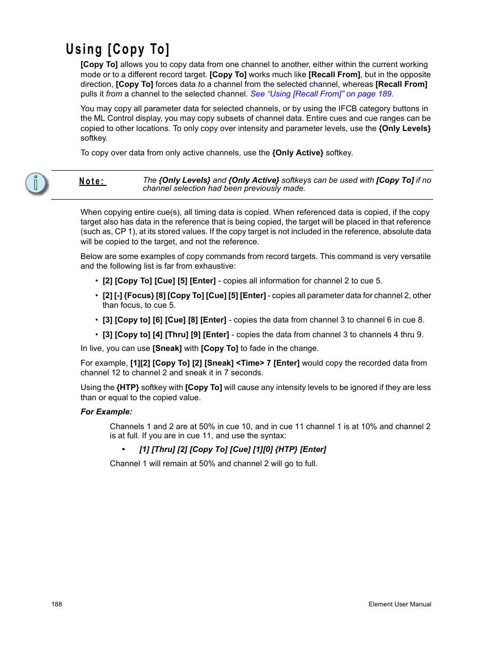 Using [copy to, N o t e | ETC Element v2.1.0 User Manual | Page 200 / 318