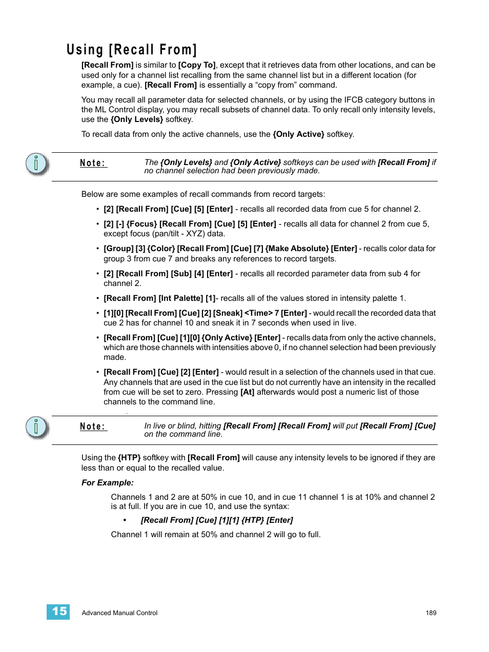 Using [recall from, N o t e | ETC Element v2.1.0 User Manual | Page 201 / 318