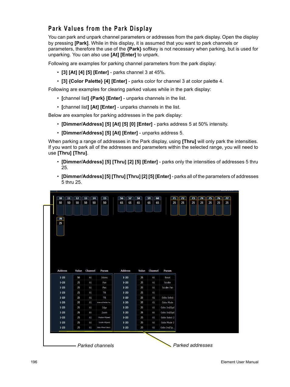 Park values from the park display | ETC Element v2.1.0 User Manual | Page 208 / 318