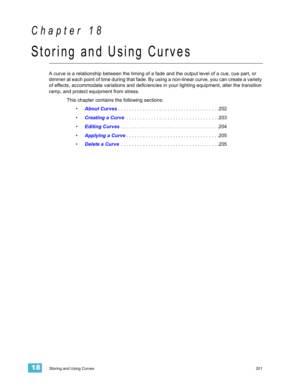 Storing and using curves, C h a p t e r 1 8, See “storing and using curves” on | ETC Element v2.1.0 User Manual | Page 213 / 318