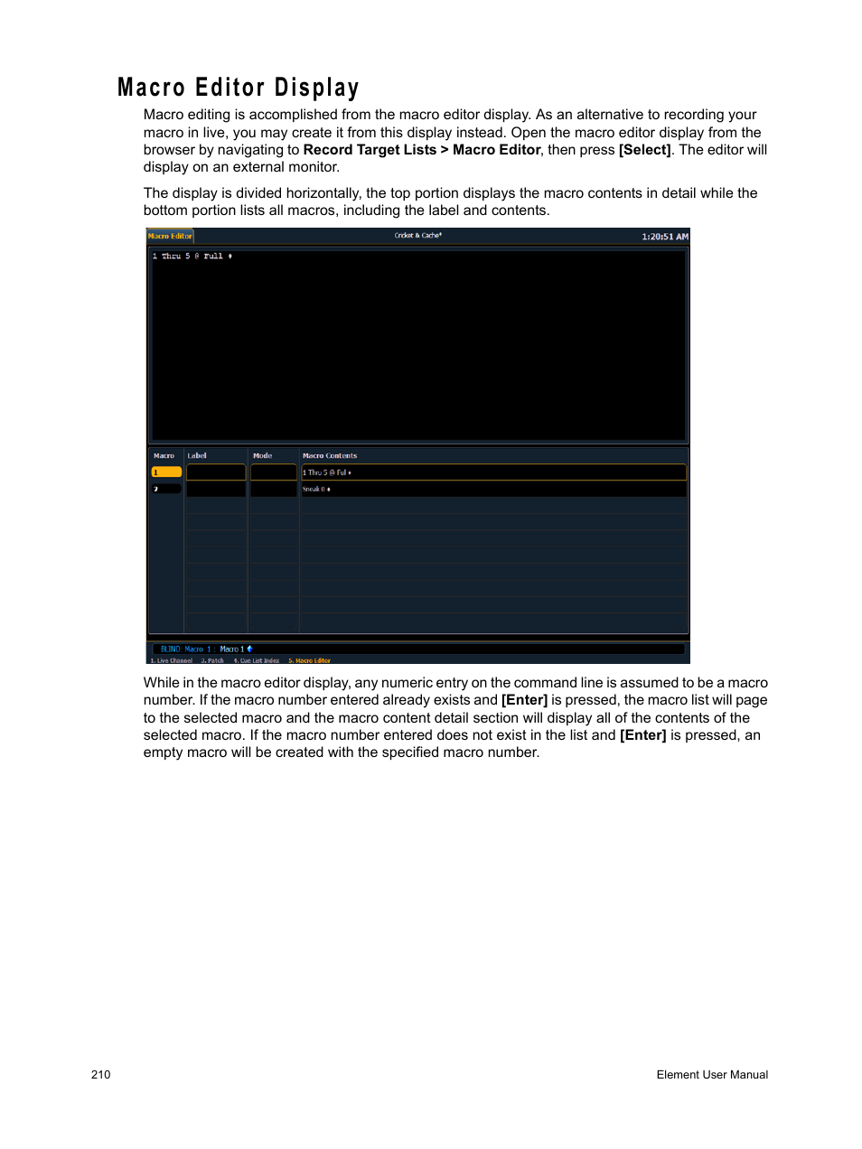 Macro editor display | ETC Element v2.1.0 User Manual | Page 222 / 318