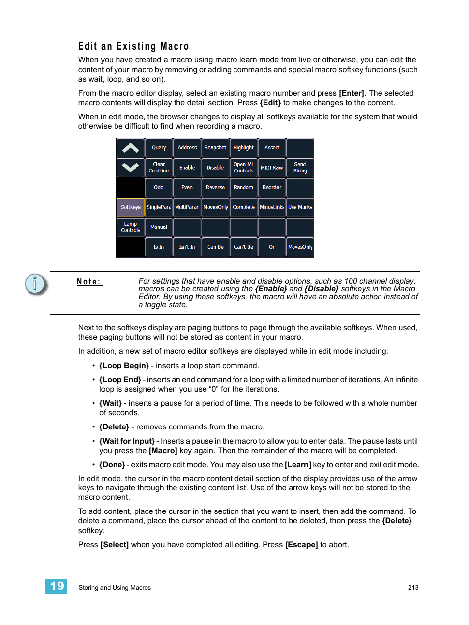 Edit an existing macro, N o t e | ETC Element v2.1.0 User Manual | Page 225 / 318