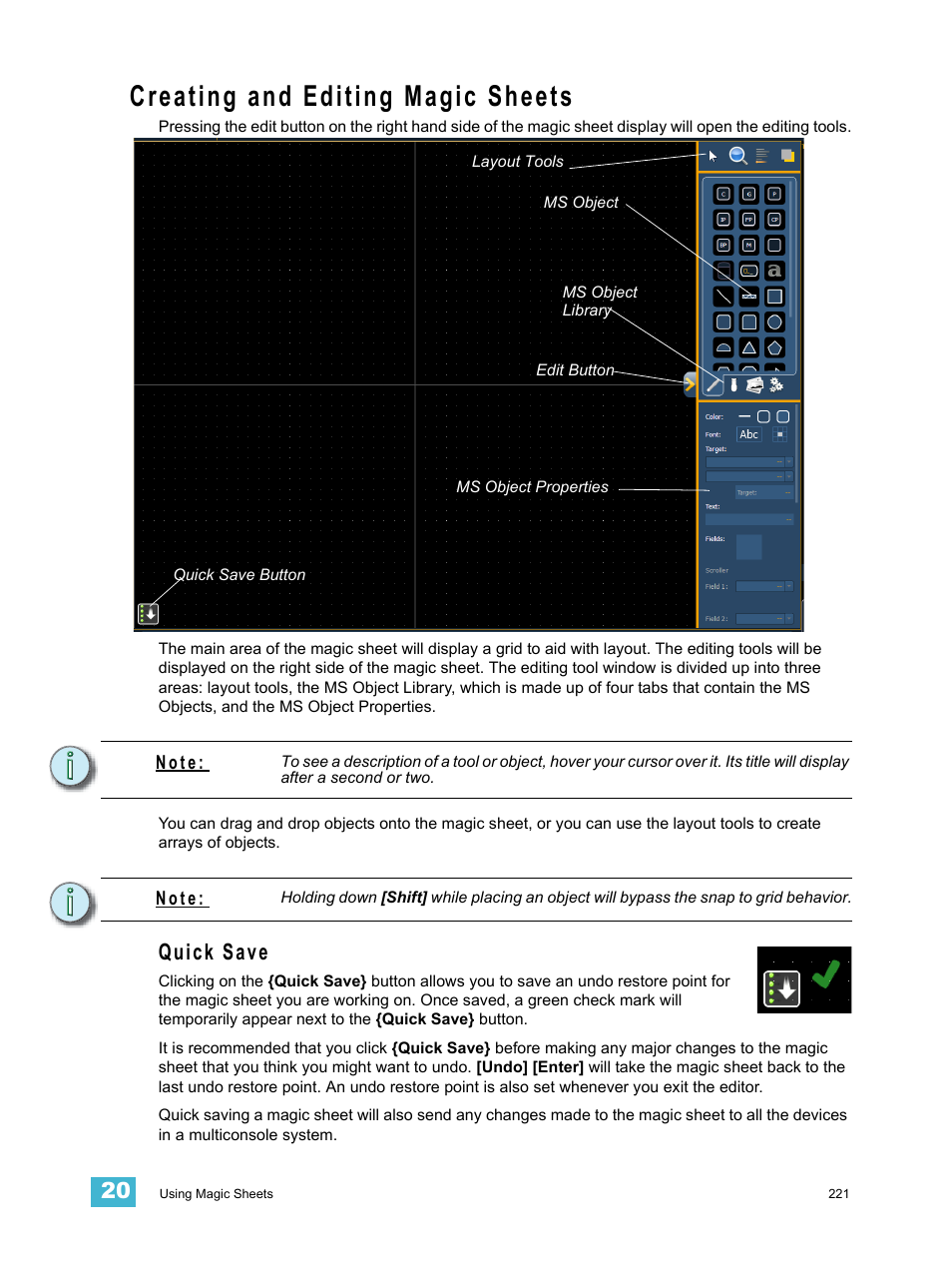 Creating and editing magic sheets, Quick save | ETC Element v2.1.0 User Manual | Page 233 / 318