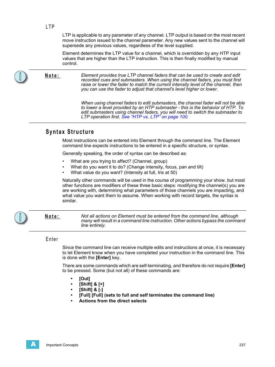 Syntax structure, Enter, N o t e | ETC Element v2.1.0 User Manual | Page 249 / 318