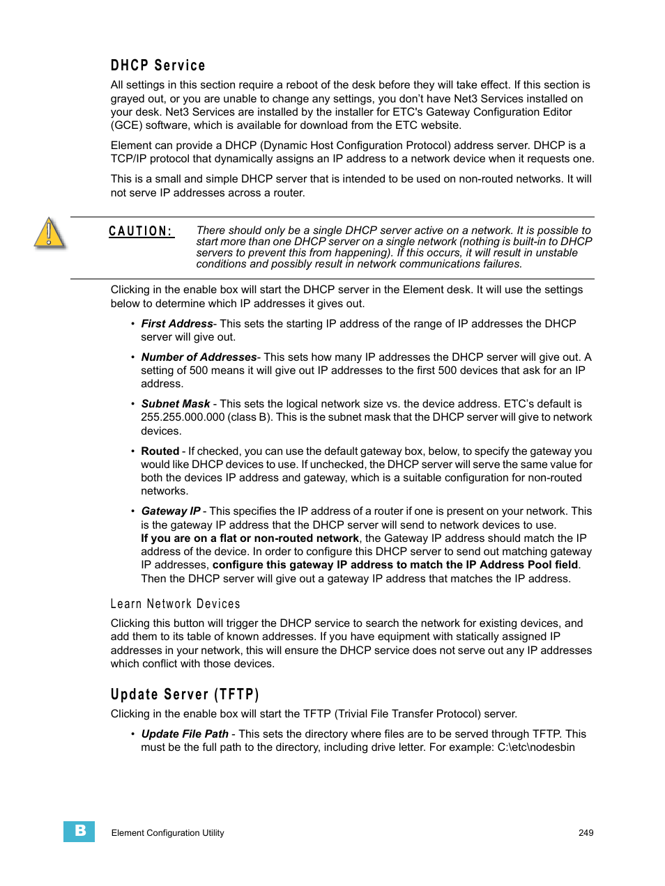 Dhcp service, Update server (tftp) | ETC Element v2.1.0 User Manual | Page 261 / 318