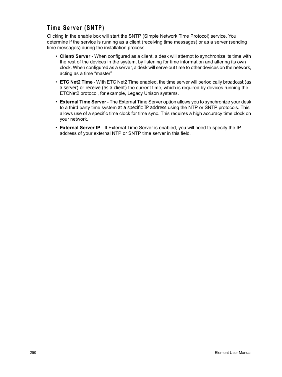 Time server (sntp) | ETC Element v2.1.0 User Manual | Page 262 / 318