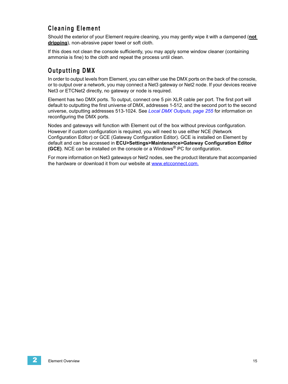 Cleaning element, Outputting dmx, Cleaning element outputting dmx | ETC Element v2.1.0 User Manual | Page 27 / 318