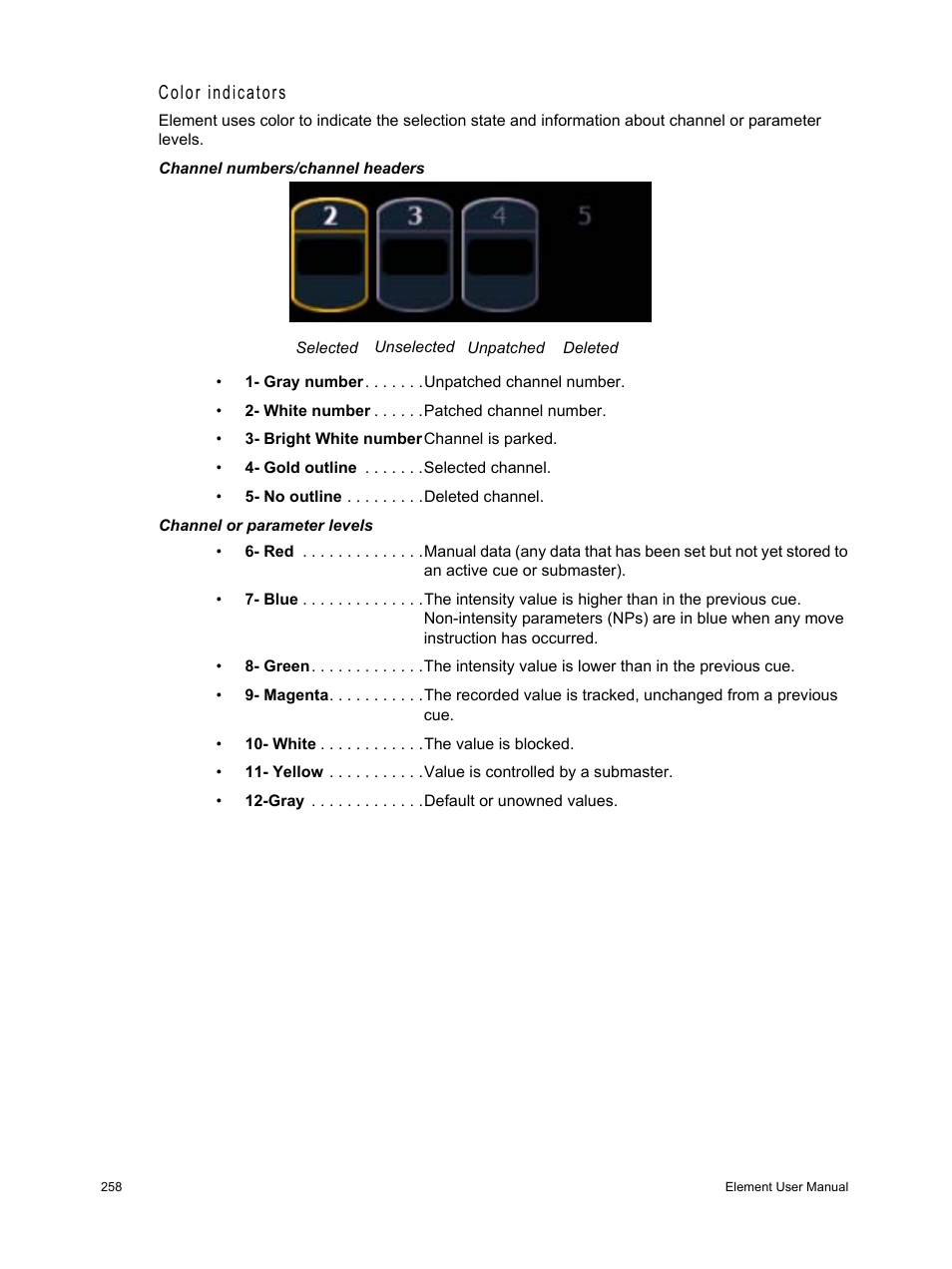 Color indicators | ETC Element v2.1.0 User Manual | Page 270 / 318