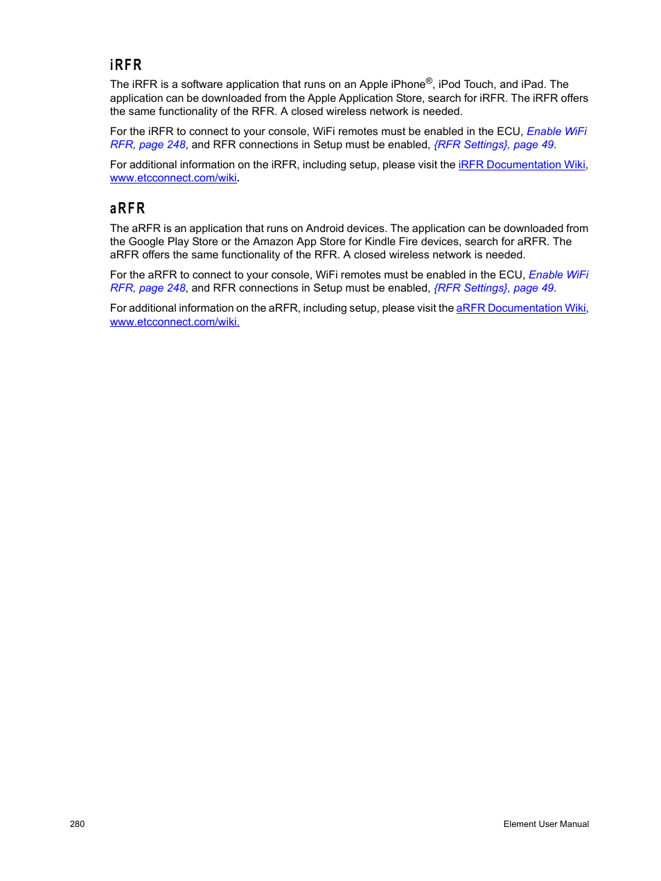 Irfr, Arfr, Irfr arfr | ETC Element v2.1.0 User Manual | Page 292 / 318