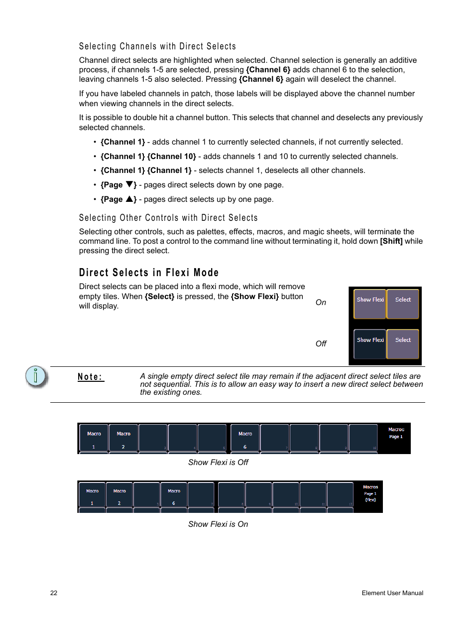 Direct selects in flexi mode | ETC Element v2.1.0 User Manual | Page 34 / 318