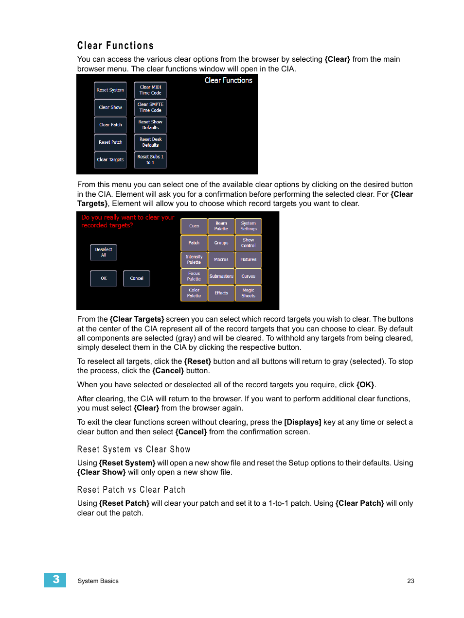 Clear functions | ETC Element v2.1.0 User Manual | Page 35 / 318