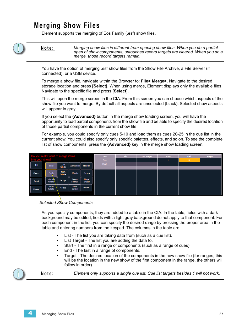 Merging show files | ETC Element v2.1.0 User Manual | Page 49 / 318