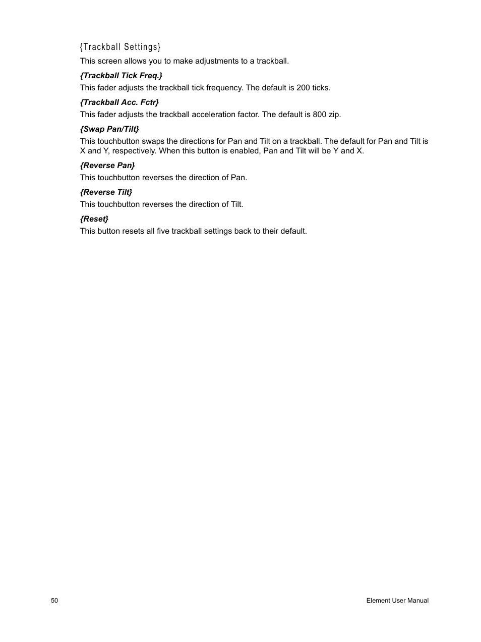 Trackball settings | ETC Element v2.1.0 User Manual | Page 62 / 318