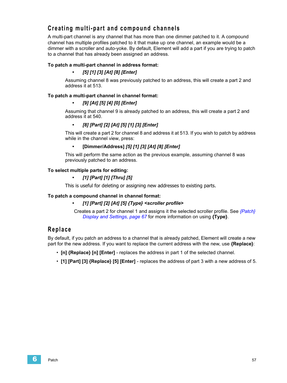Creating multi-part and compound channels, Replace, Creating multi-part and compound channels replace | ETC Element v2.1.0 User Manual | Page 69 / 318