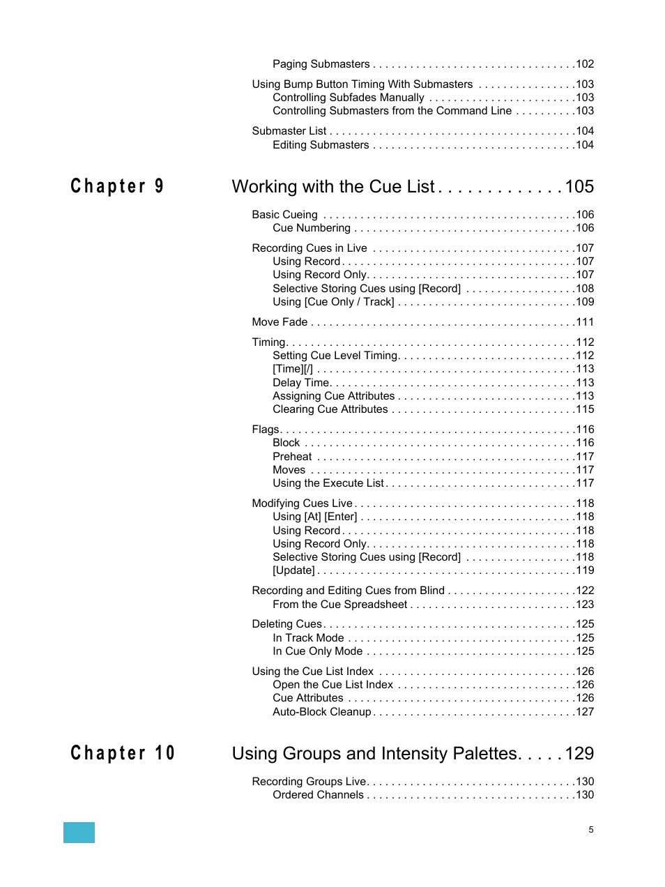 Working with the cue list, Using groups and intensity palettes | ETC Element v2.1.0 User Manual | Page 7 / 318