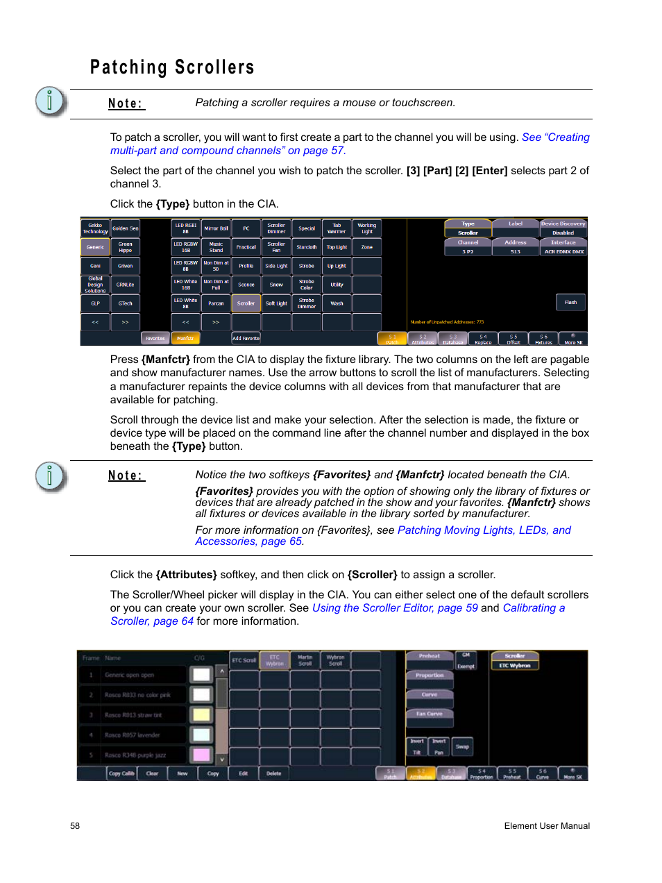 Patching scrollers | ETC Element v2.1.0 User Manual | Page 70 / 318