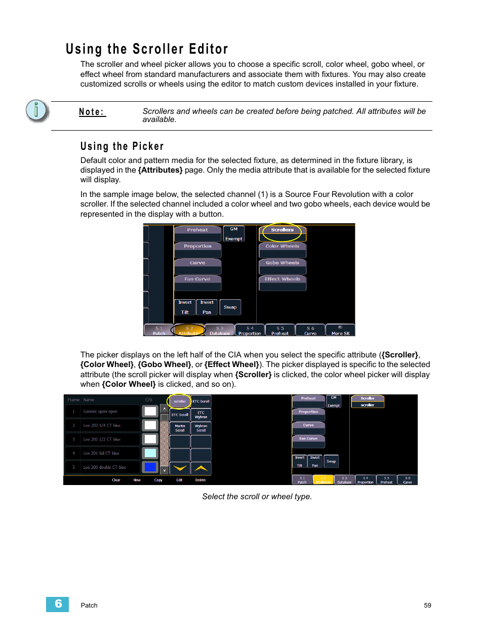 Using the scroller editor, Using the picker | ETC Element v2.1.0 User Manual | Page 71 / 318