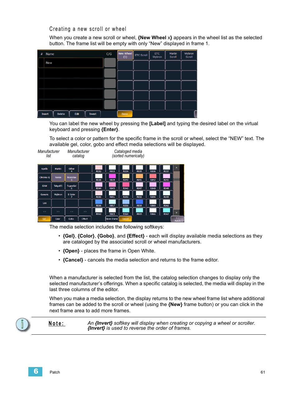 Creating a new scroll or wheel, N o t e | ETC Element v2.1.0 User Manual | Page 73 / 318