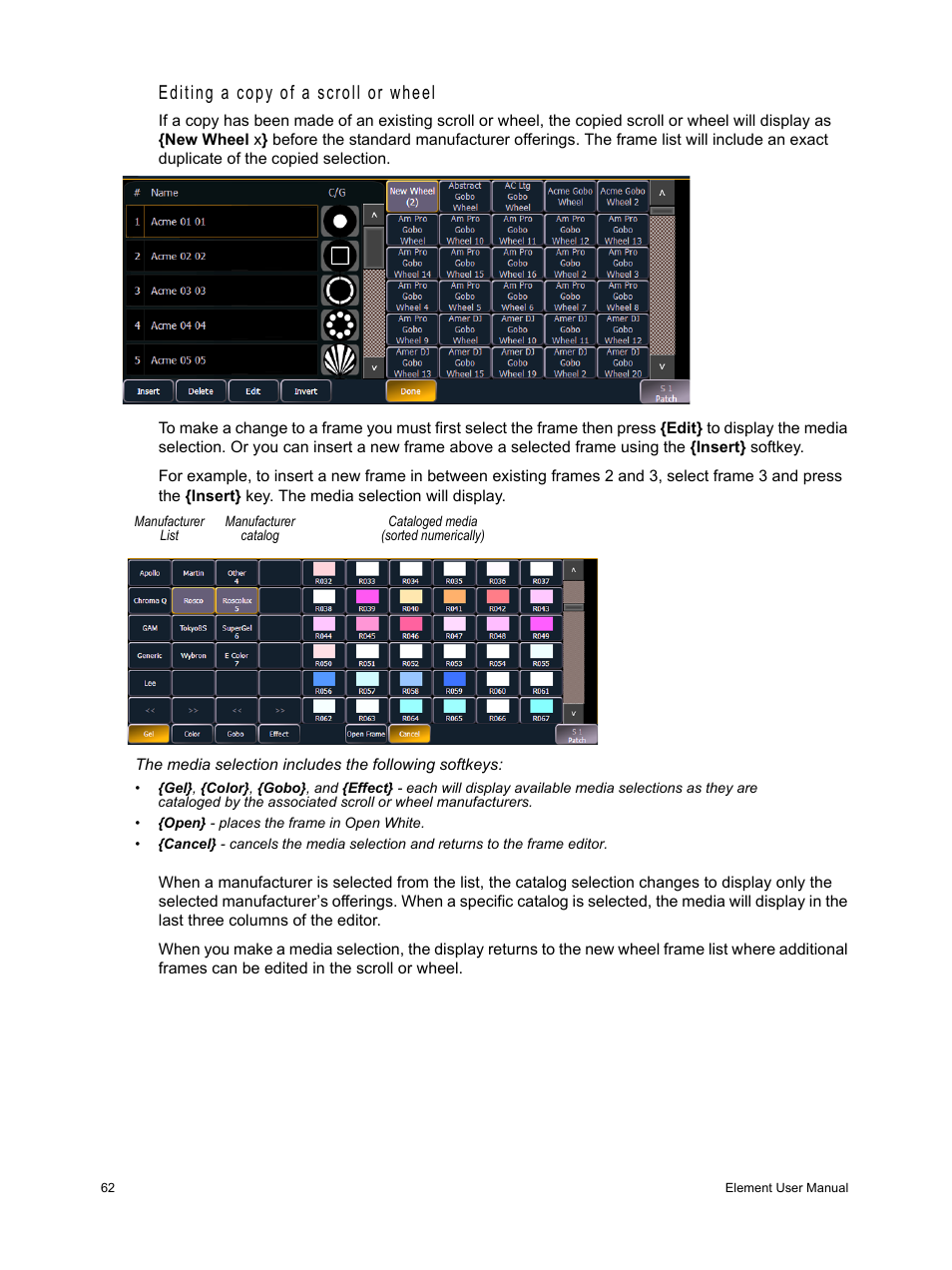 Editing a copy of a scroll or wheel | ETC Element v2.1.0 User Manual | Page 74 / 318