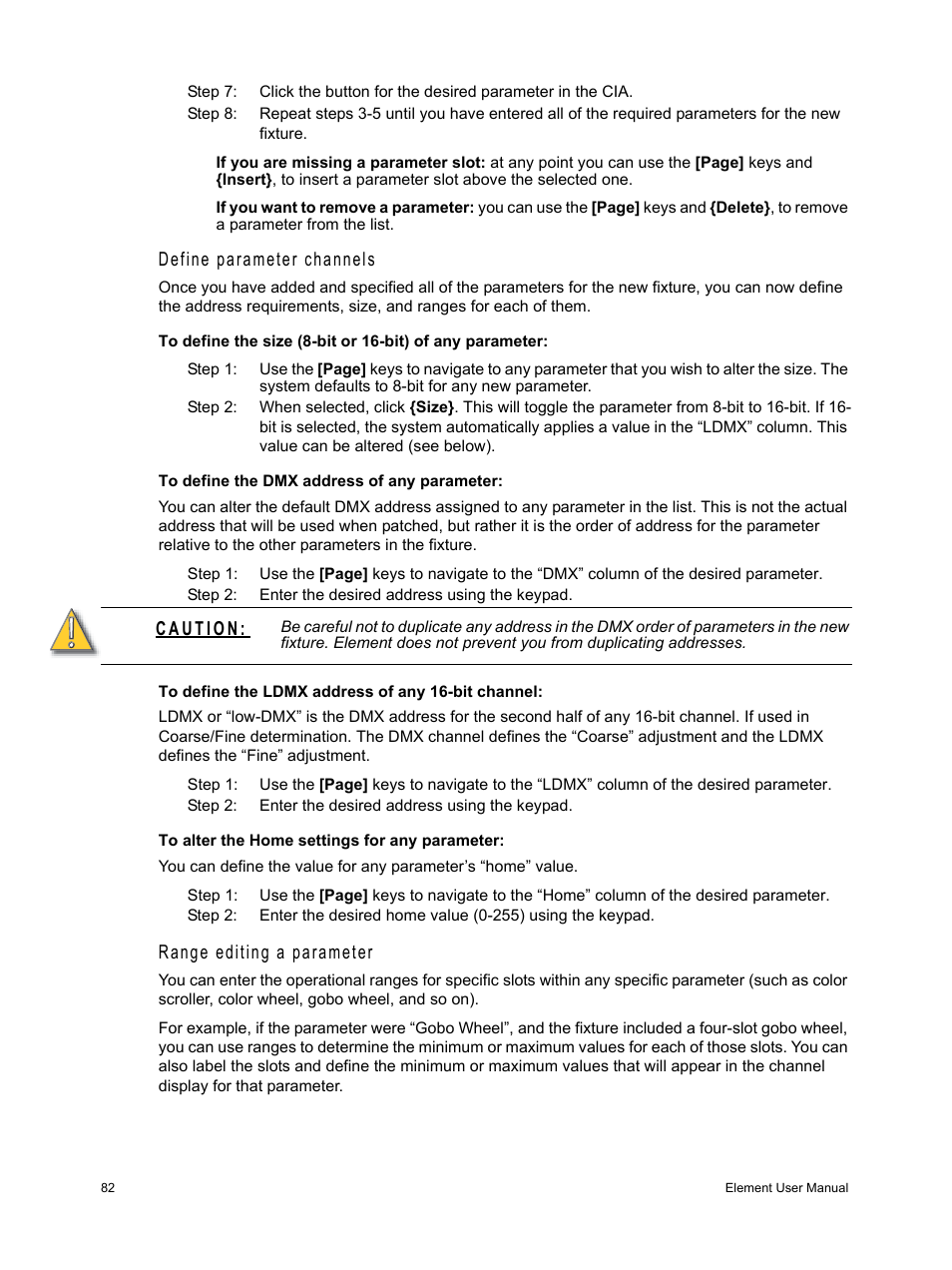 Define parameter channels, Range editing a parameter | ETC Element v2.1.0 User Manual | Page 94 / 318