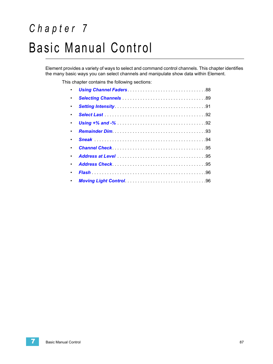 Basic manual control, C h a p t e r 7 | ETC Element v2.1.0 User Manual | Page 99 / 318