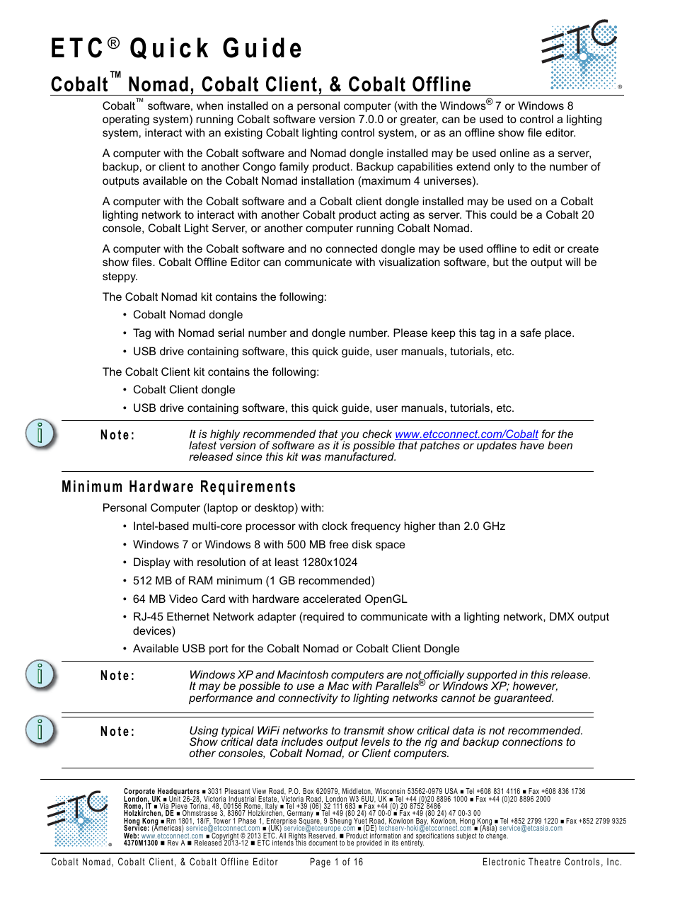 ETC Cobalt Nomad Quick Guide User Manual | 16 pages