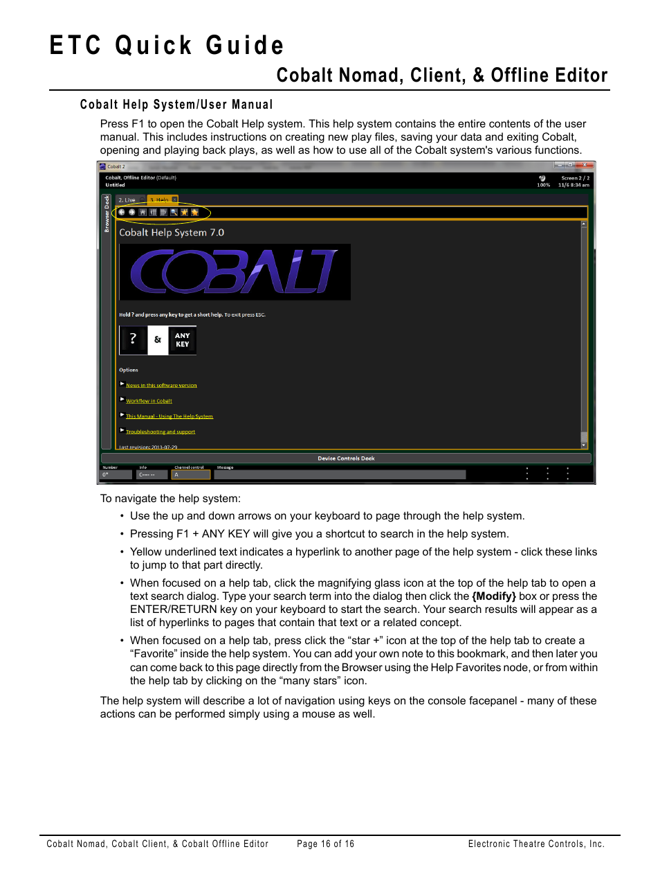 Cobalt help system/user manual, Cobalt nomad, client, & offline editor | ETC Cobalt Nomad Quick Guide User Manual | Page 16 / 16