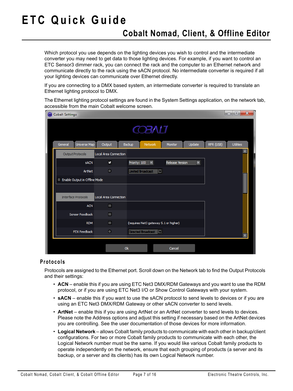 Protocols, Cobalt nomad, client, & offline editor | ETC Cobalt Nomad Quick Guide User Manual | Page 7 / 16