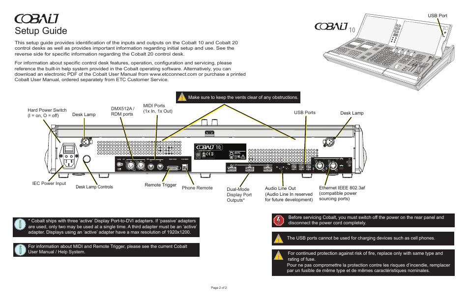 Setup guide | ETC Cobalt 10 and 20 Setup Guide User Manual | Page 2 / 2