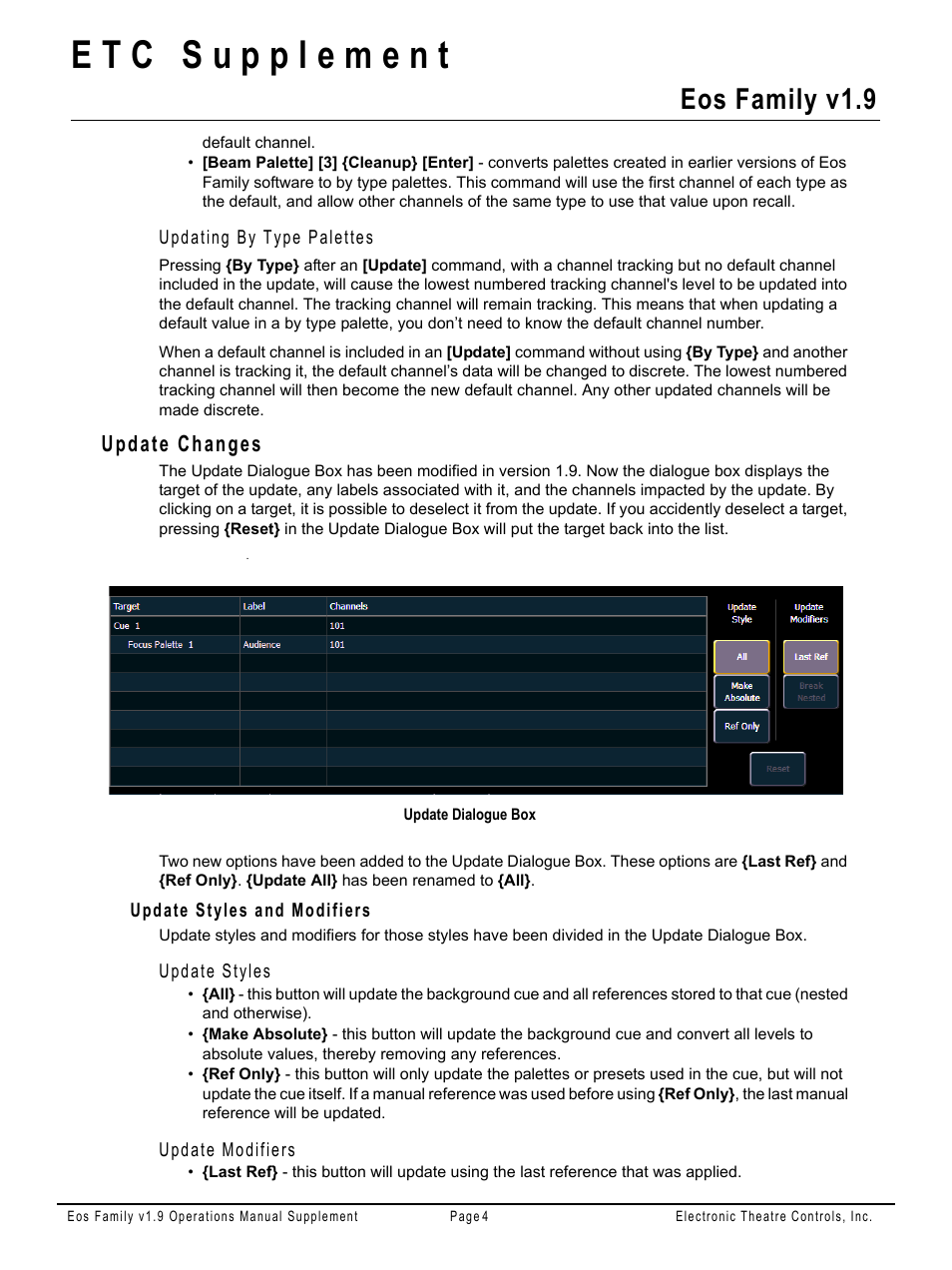 Update changes, Update styles and modifiers, Eos family v1.9 | ETC Eos Family v1.9.0 User Manual | Page 4 / 16
