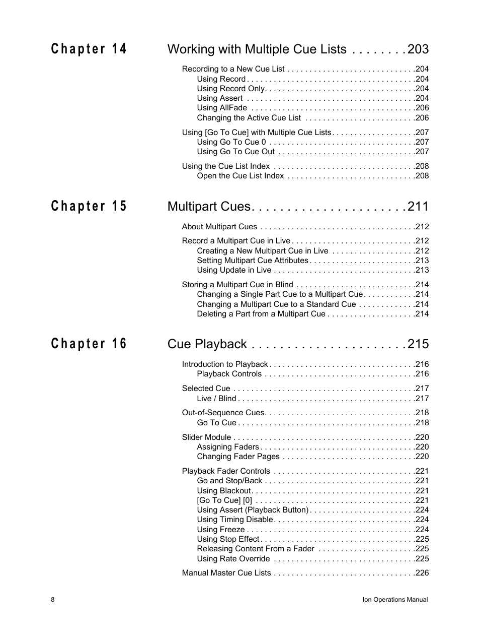 Working with multiple cue lists, Multipart cues, Cue playback | ETC Ion User Manual | Page 10 / 440