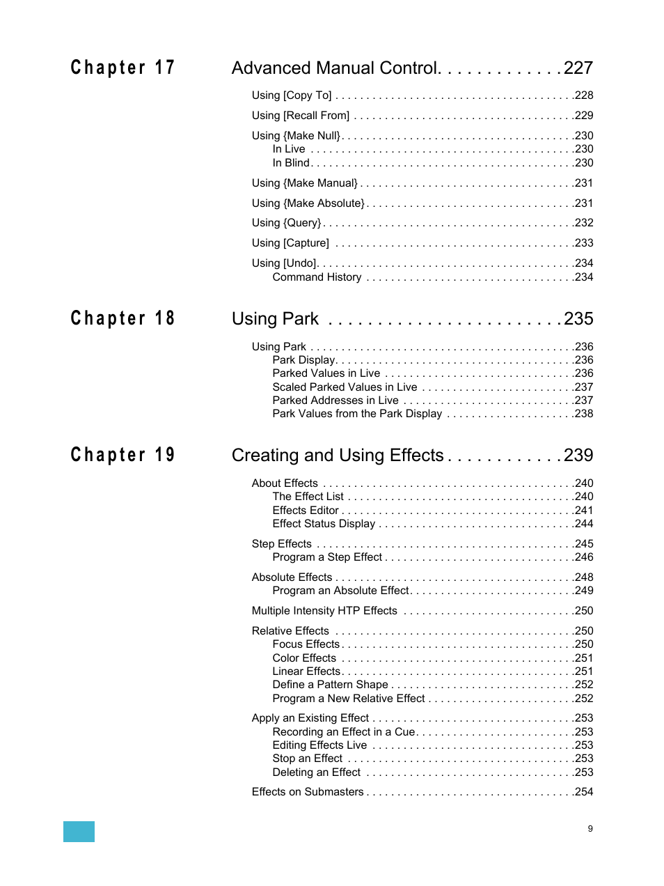 Advanced manual control, Using park, Creating and using effects | ETC Ion User Manual | Page 11 / 440