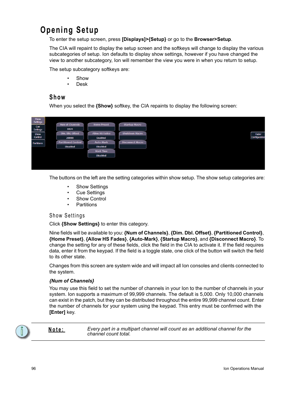 Opening setup, Show | ETC Ion User Manual | Page 112 / 440