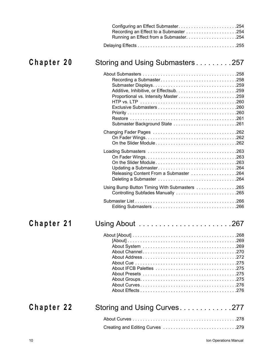 Storing and using submasters, Using about, Storing and using curves | ETC Ion User Manual | Page 12 / 440