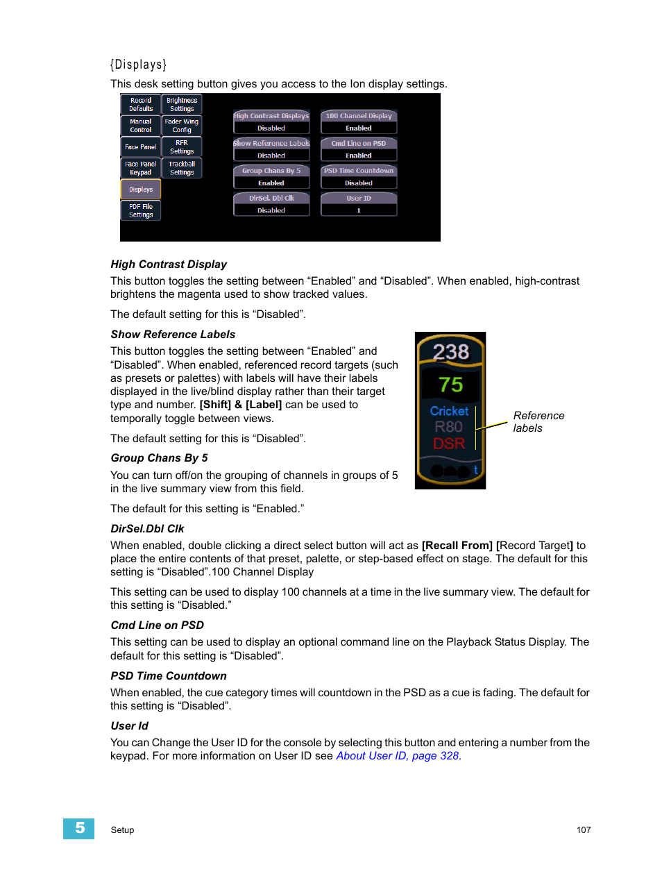 P, see, To use, Displays | ETC Ion User Manual | Page 123 / 440