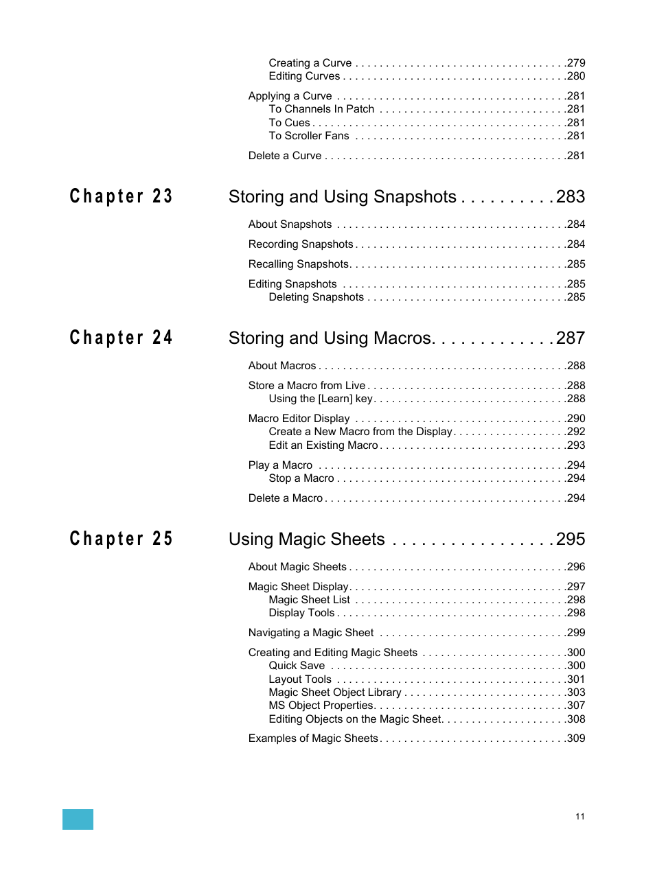 Storing and using snapshots, Storing and using macros, Using magic sheets | ETC Ion User Manual | Page 13 / 440