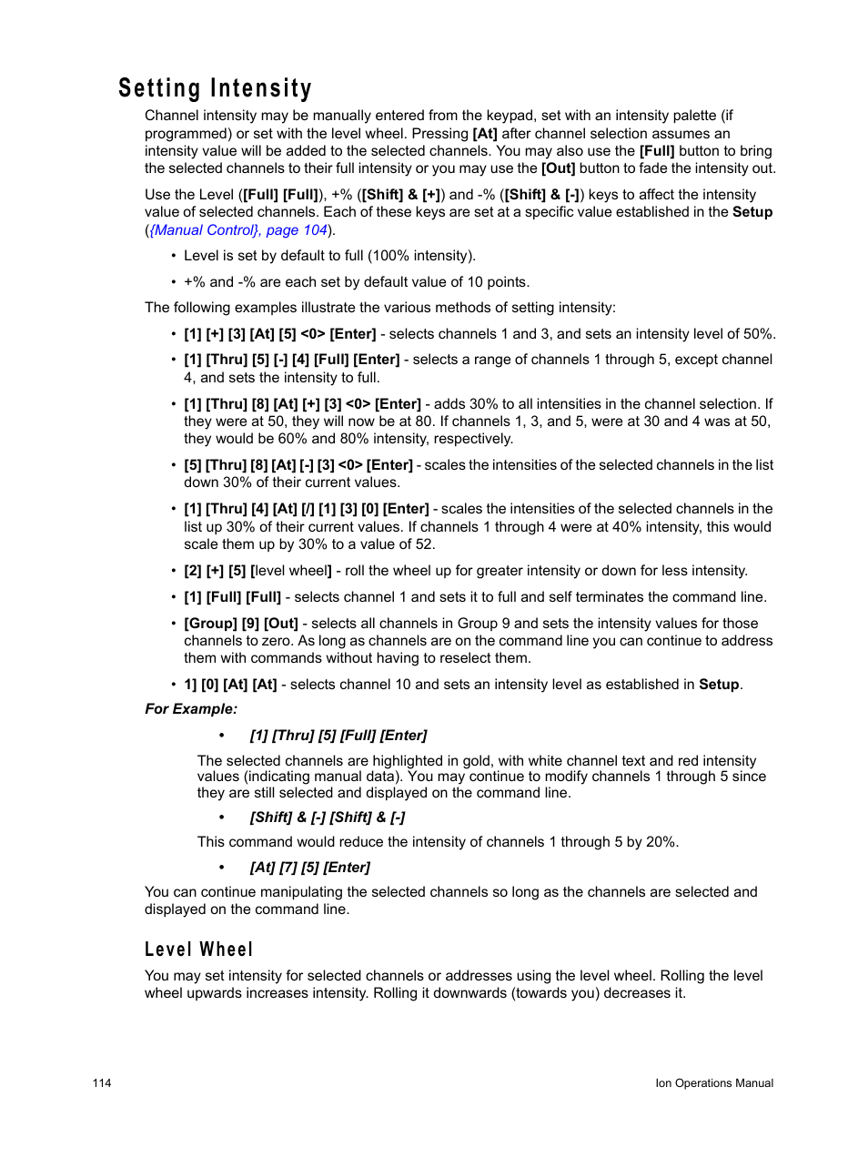Setting intensity, Level wheel | ETC Ion User Manual | Page 130 / 440