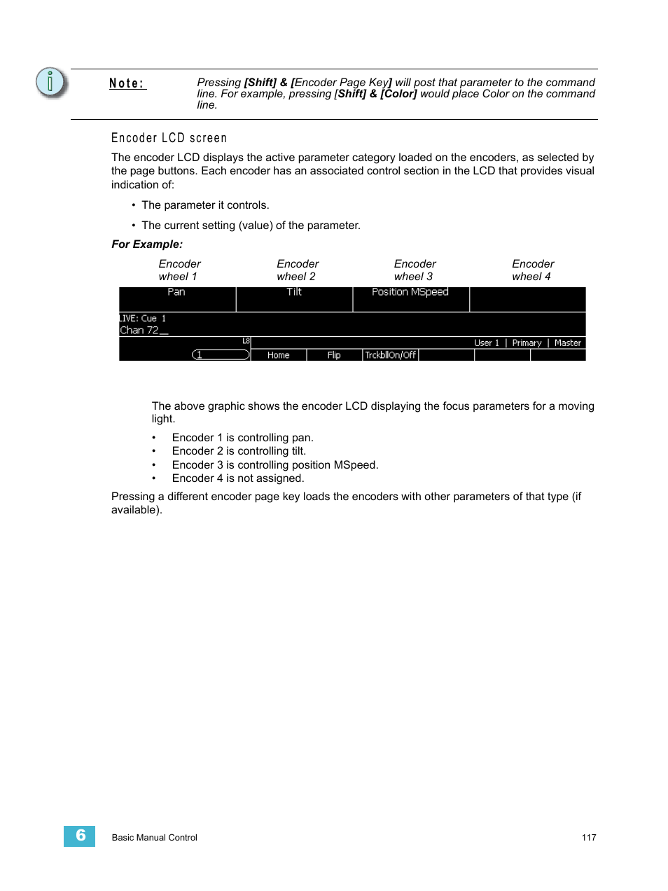 Encoder lcd screen, N o t e | ETC Ion User Manual | Page 133 / 440