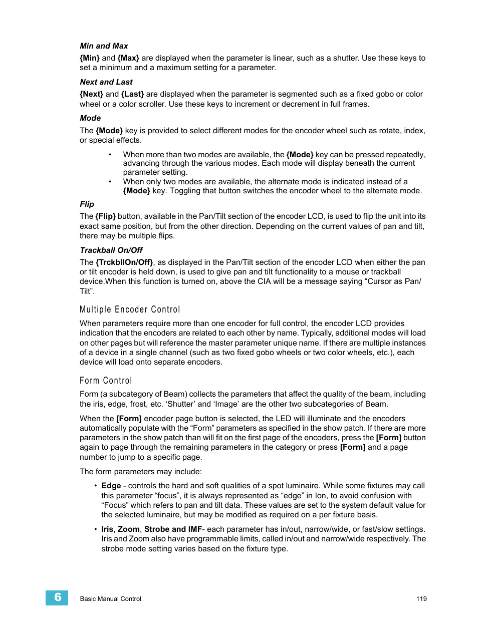 Multiple encoder control, Form control | ETC Ion User Manual | Page 135 / 440