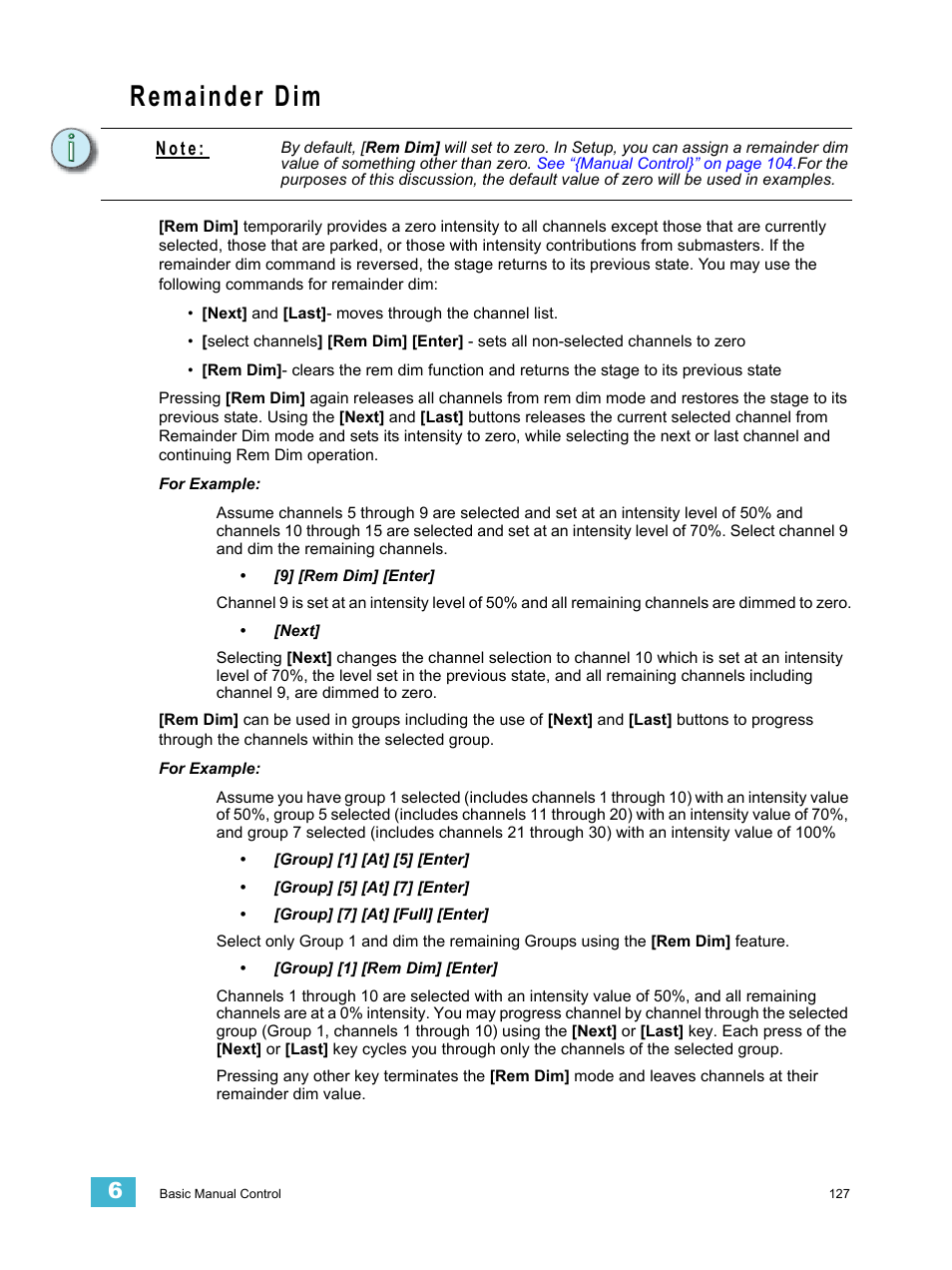 Remainder dim, N o t e | ETC Ion User Manual | Page 143 / 440