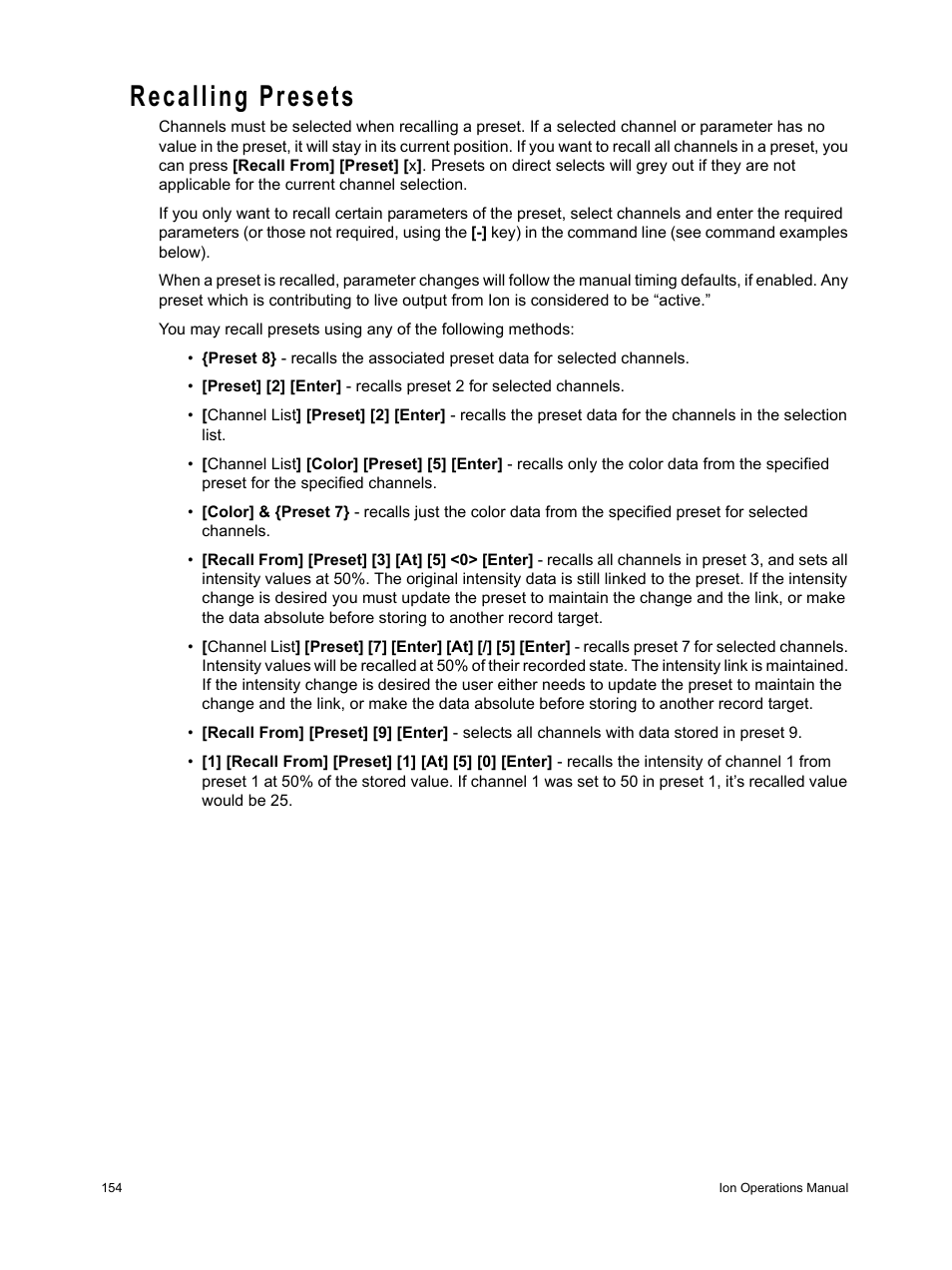 Recalling presets | ETC Ion User Manual | Page 170 / 440