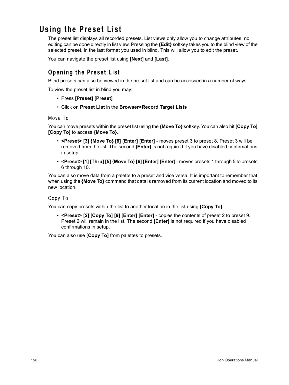 Using the preset list, Opening the preset list | ETC Ion User Manual | Page 172 / 440