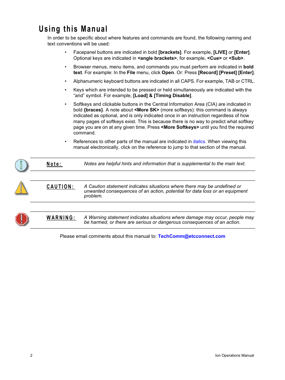 Using this manual | ETC Ion User Manual | Page 18 / 440