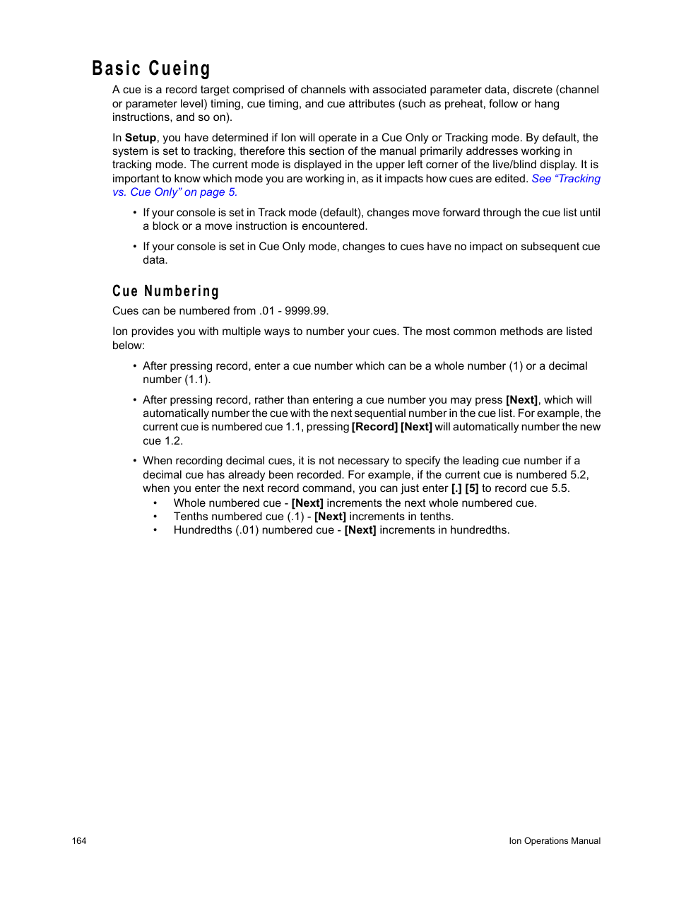 Basic cueing, Cue numbering | ETC Ion User Manual | Page 180 / 440