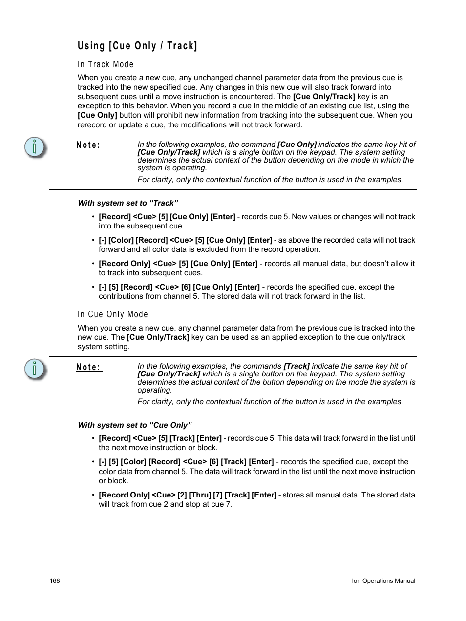 Using [cue only / track, N o t e | ETC Ion User Manual | Page 184 / 440